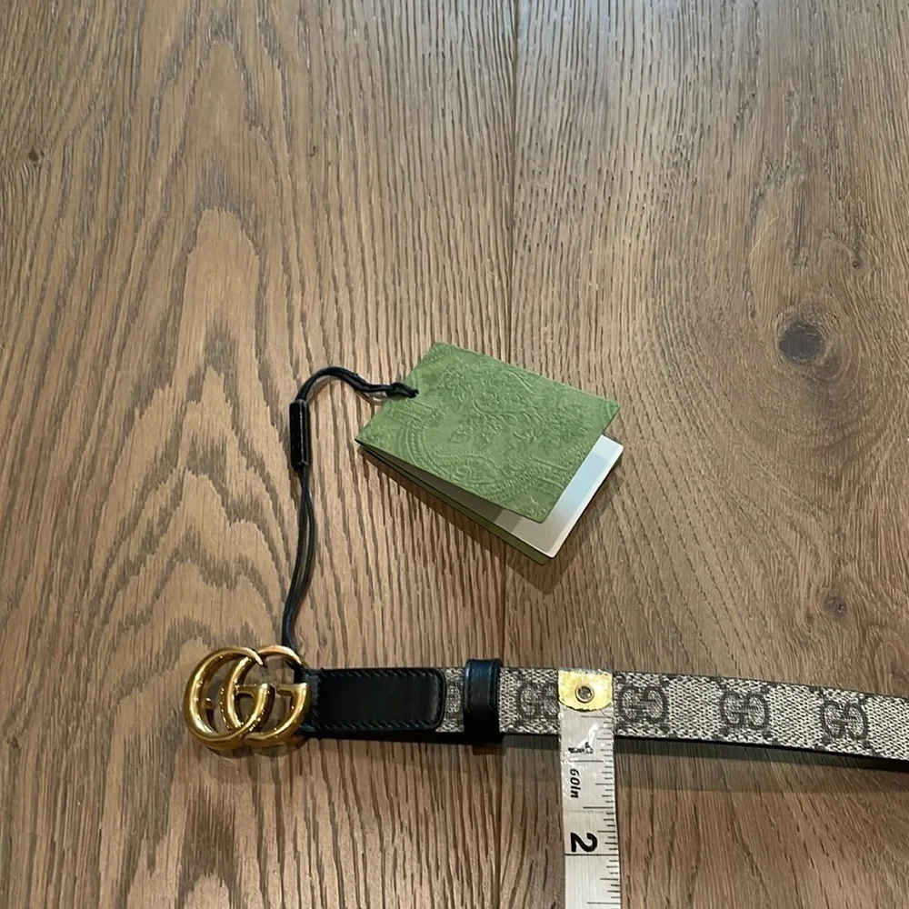 Gucci GG Buckle Monogram Leather Thin Belt NWT Size 110